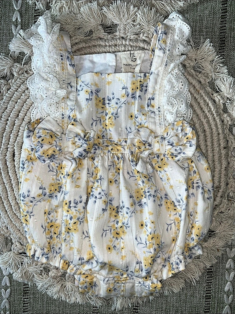 Happily Grey Floral Ruffle Romper Baby 0-3M New Without Tags
